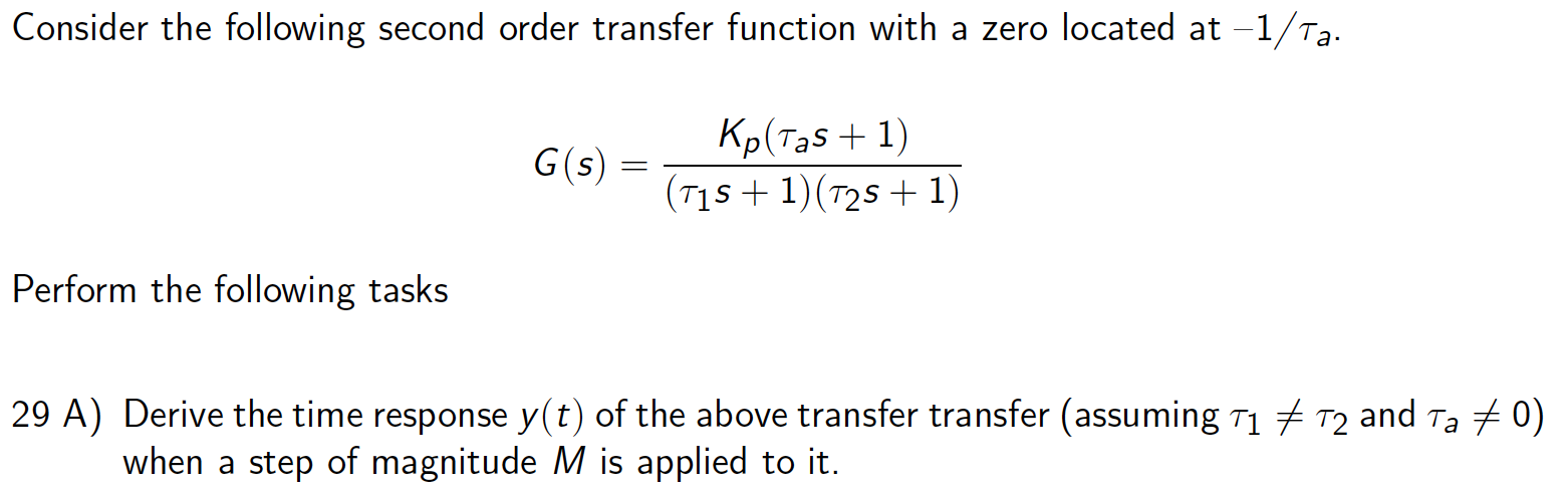 Solved Consider the following second order transfer function | Chegg.com
