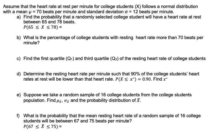 Solved Assume that the heart rate at rest per minute for | Chegg.com