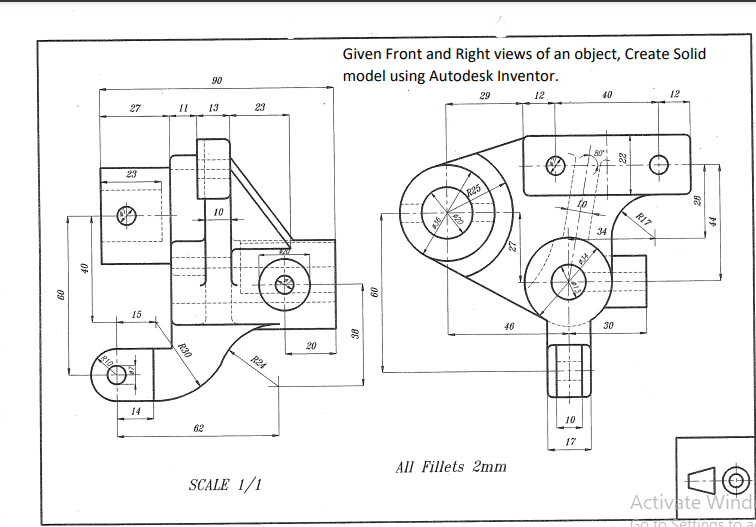 Solved Given Front and Right views of an object, Create | Chegg.com