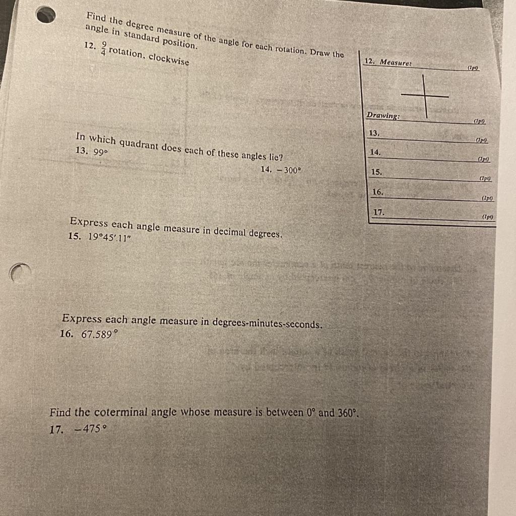 Solved Find the degree measure of the angle for each | Chegg.com