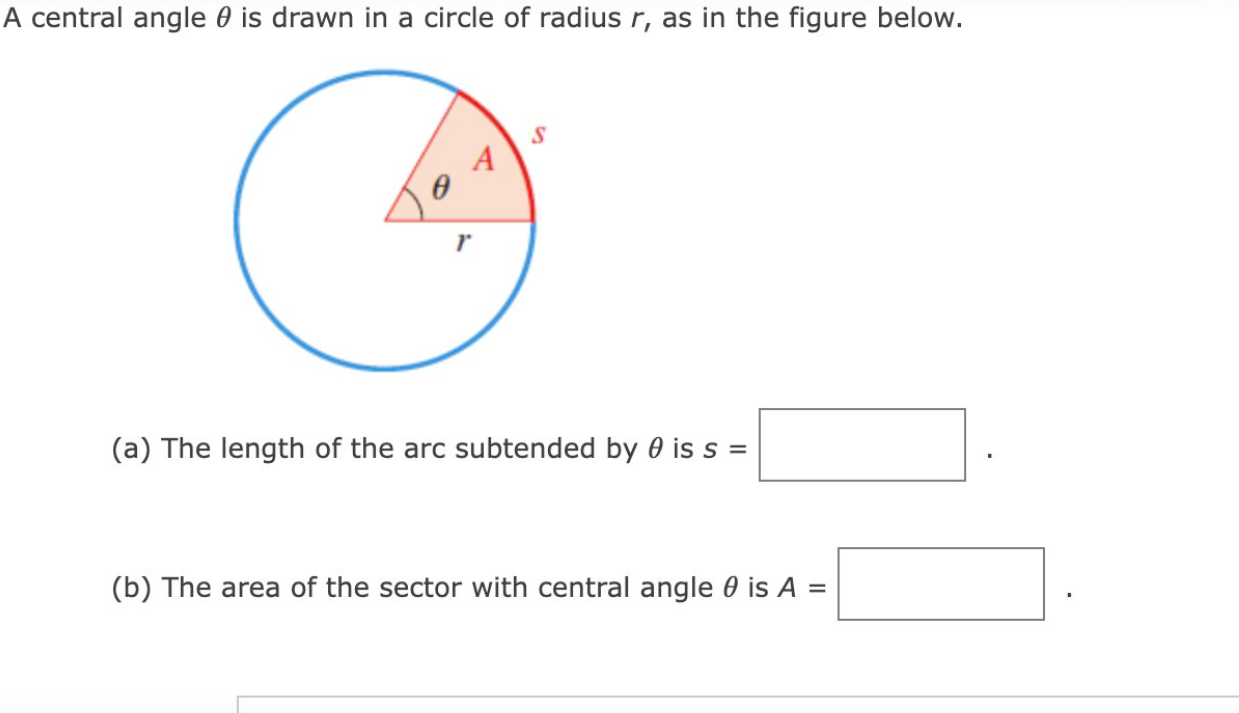 Solved A central angle 0 is drawn in a circle of radius r, | Chegg.com