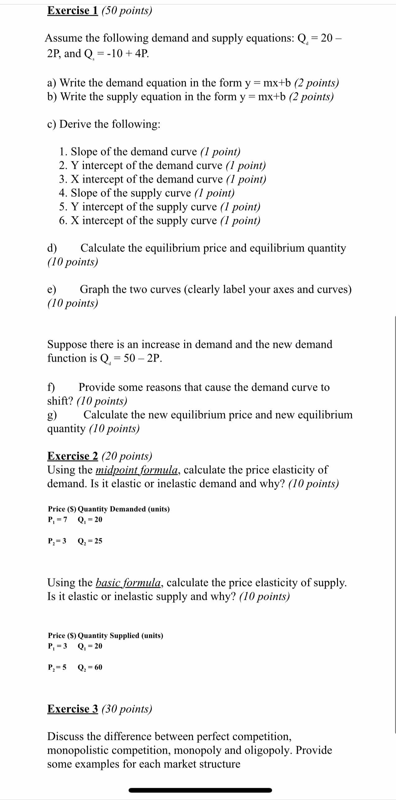 Solved Exercise 1 (50 ﻿points)Assume the following demand