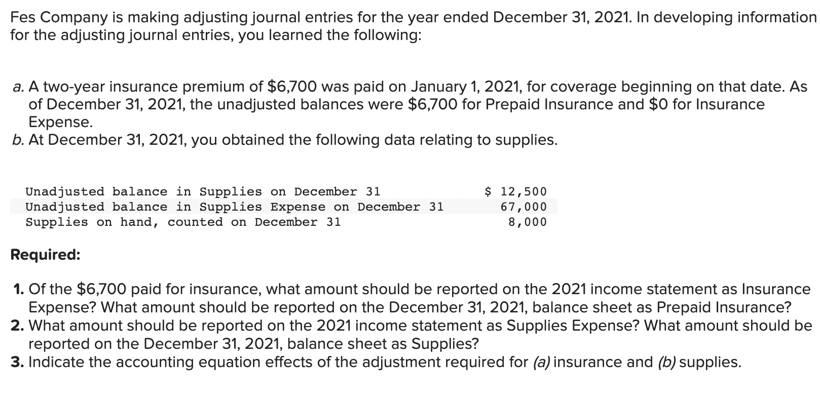 Solved Fes Company Is Making Adjusting Journal Entries For | Chegg.com