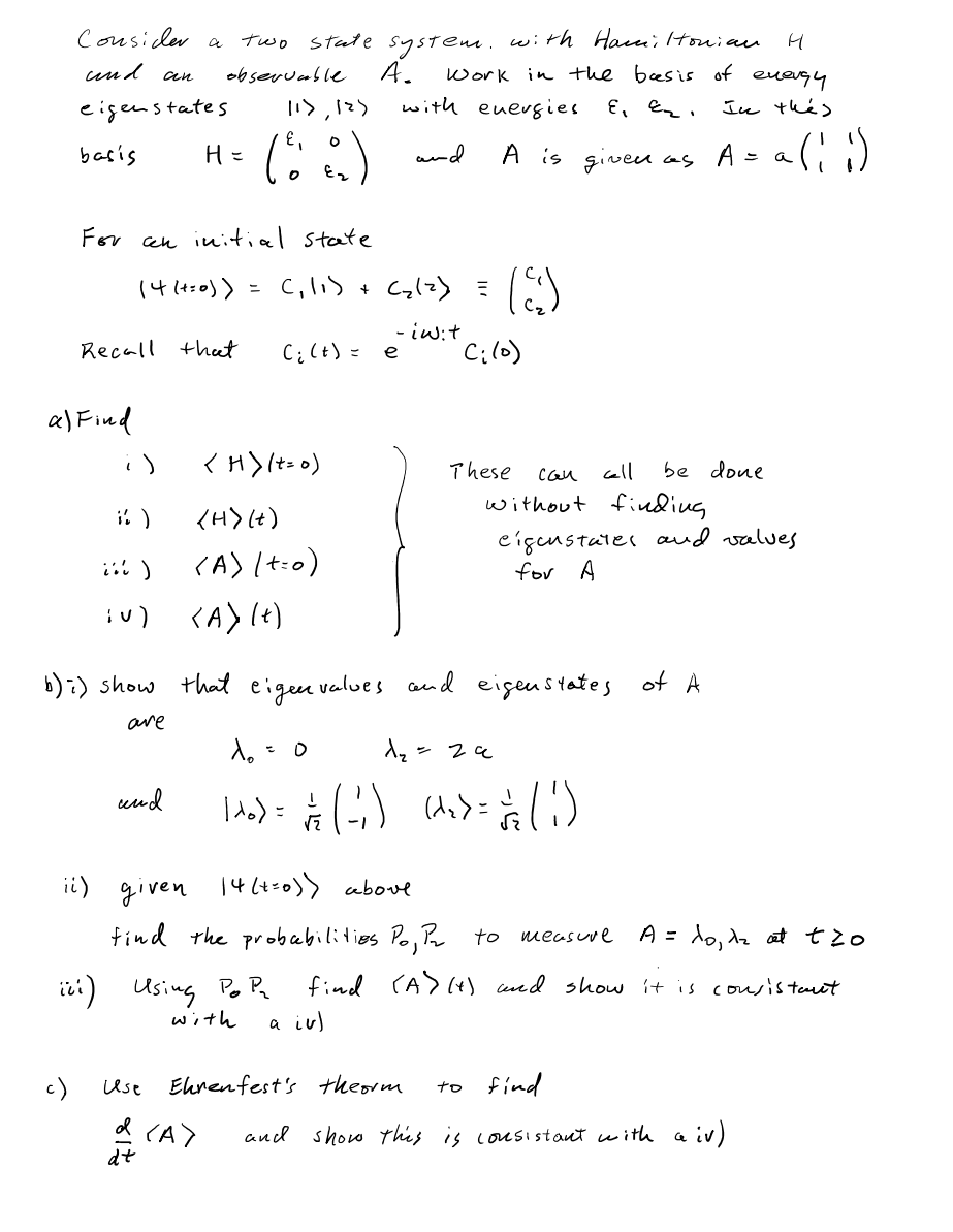 Solved ant Consider a two state system. with Hamiltonian Н H | Chegg.com