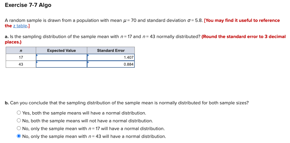 Solved Exercise 7-7 Algo A random sample is drawn from a | Chegg.com