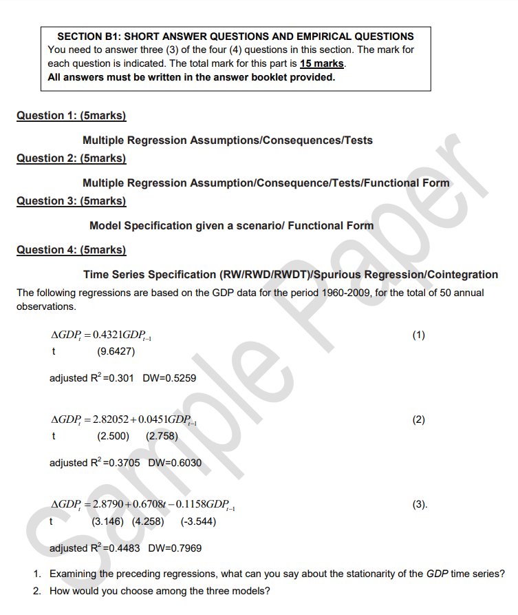 Solved SECTION B1: SHORT ANSWER QUESTIONS AND EMPIRICAL | Chegg.com