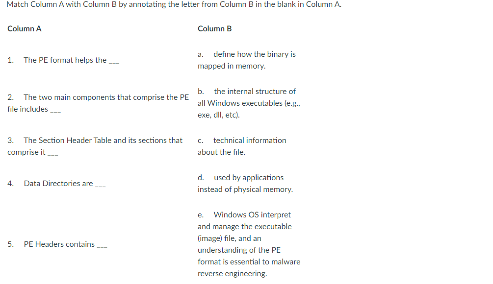 Solved Match Column A With Column B By Annotating The Letter | Chegg.com