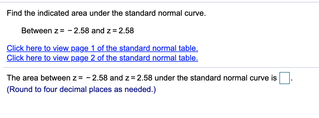 Solved Find the indicated area under the standard normal