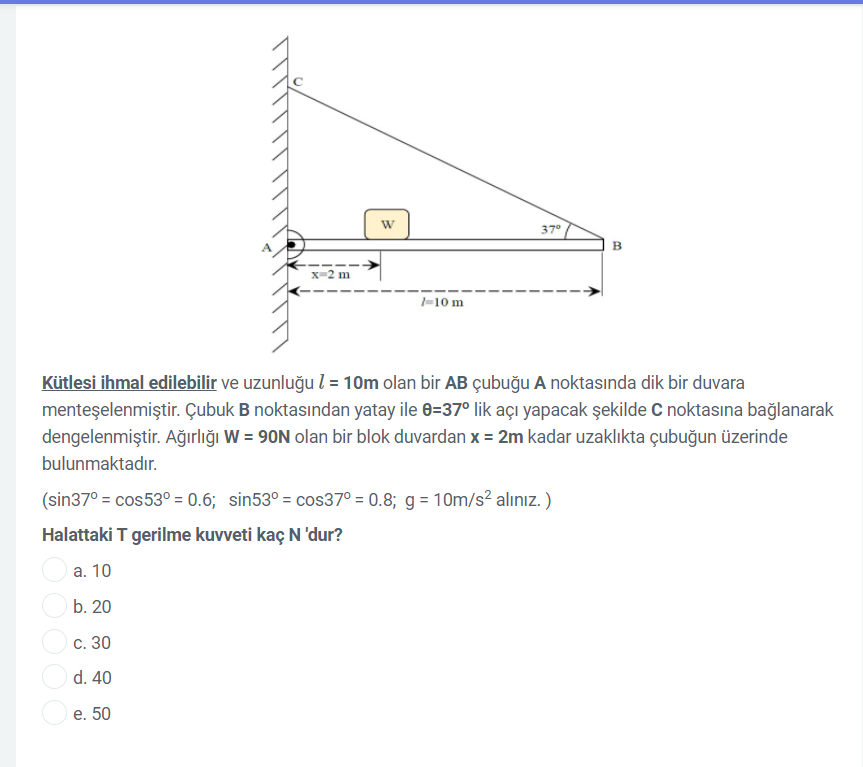 Solved A rod AB of negligible mass and length 11 = 10m is | Chegg.com