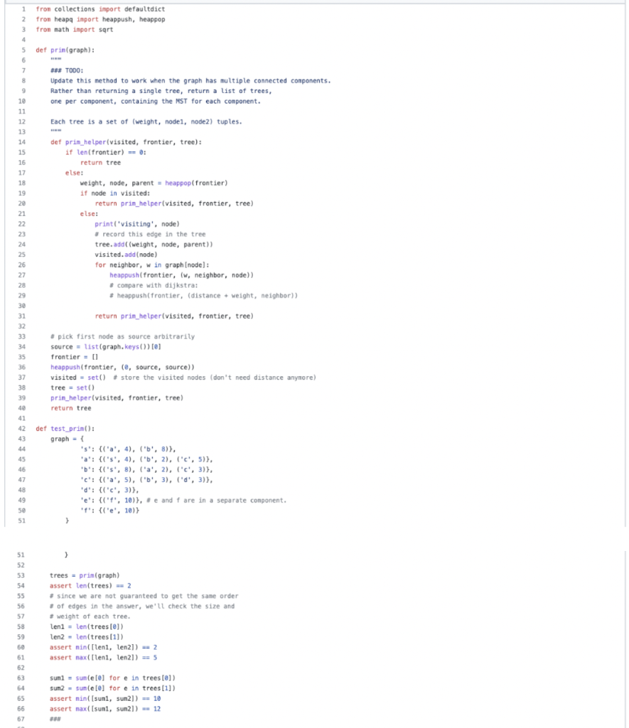 Solved If graph is not connected, Modify prim to return a | Chegg.com