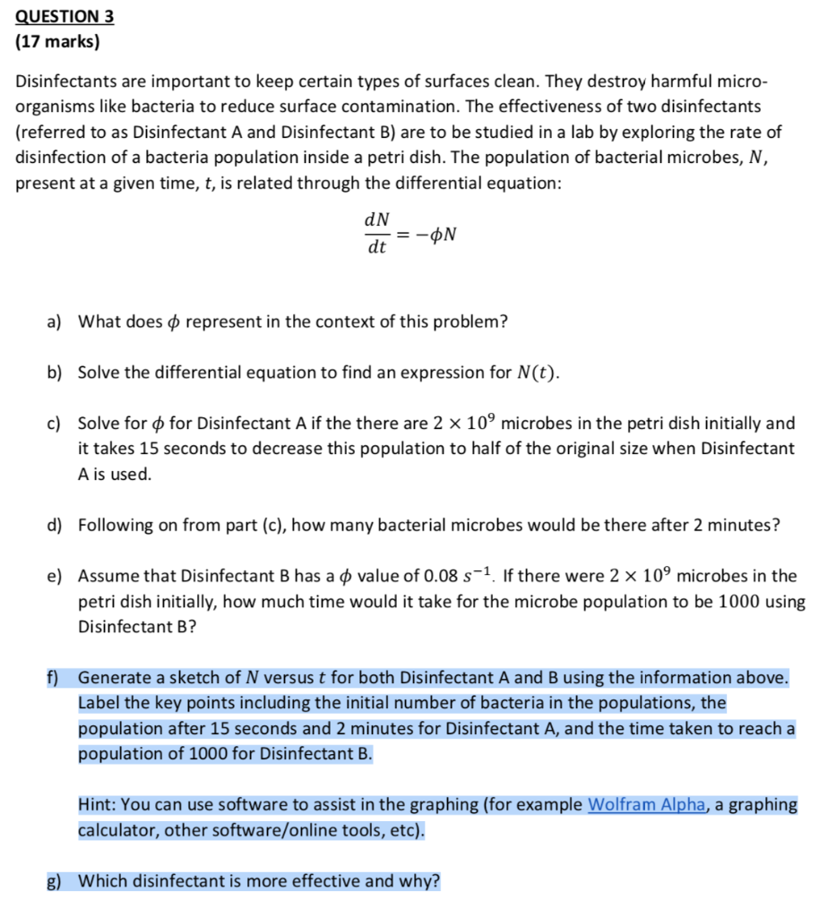 Solved Question 3 17 Marks Disinfectants Are Important Chegg Com