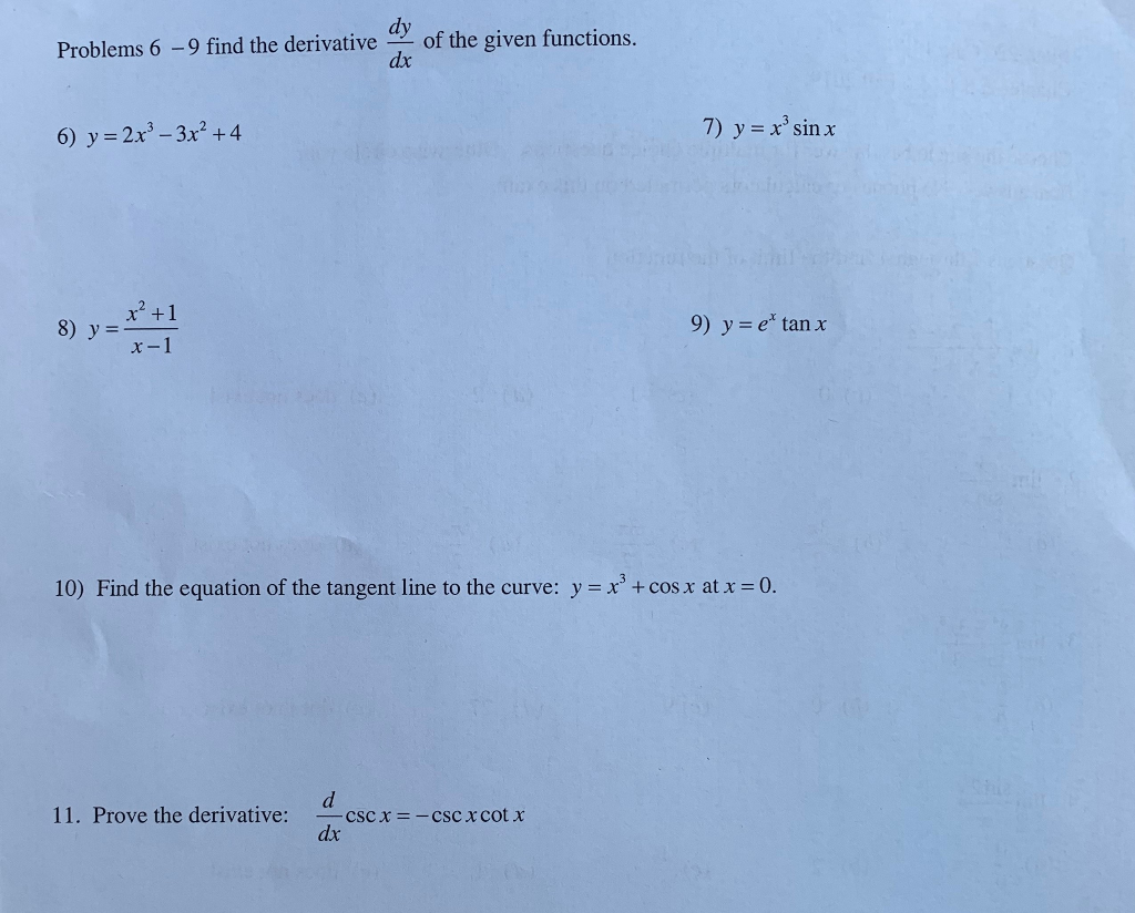 Solved Problems 6 - 9 find the derivative of the given | Chegg.com