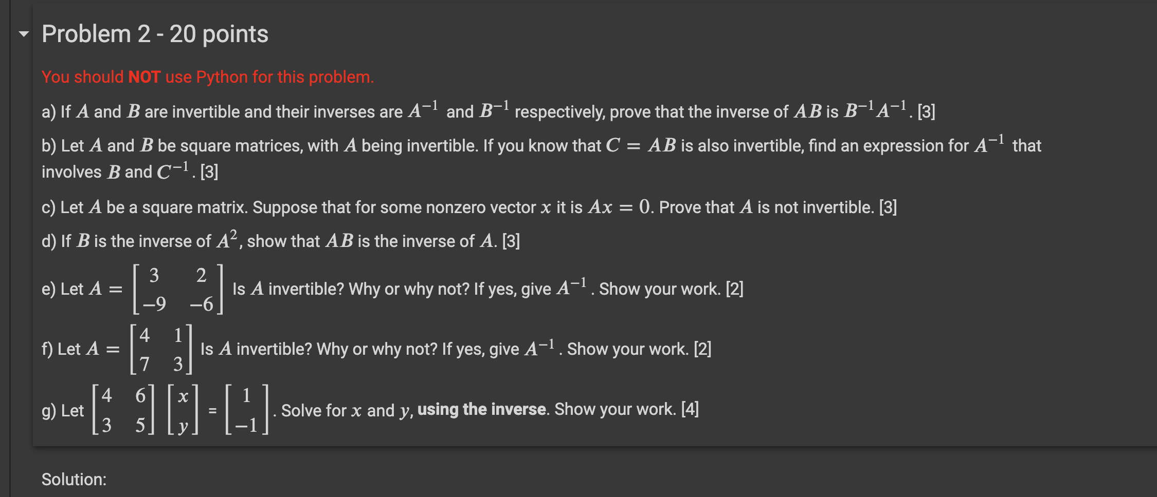 Solved Problem 2-20 Points You Should NOT Use Python For | Chegg.com