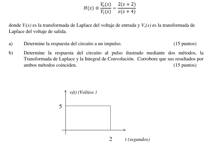 Solved Where Vi S Is The Laplace Transform Of The Input Chegg Com