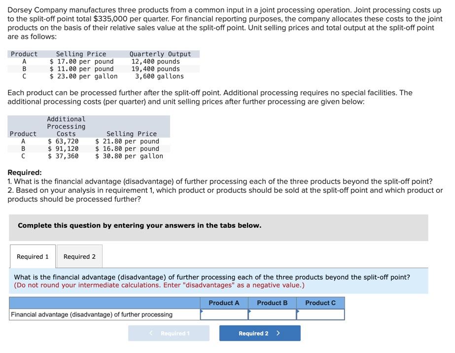 Solved Dorsey Company manufactures three products from a | Chegg.com