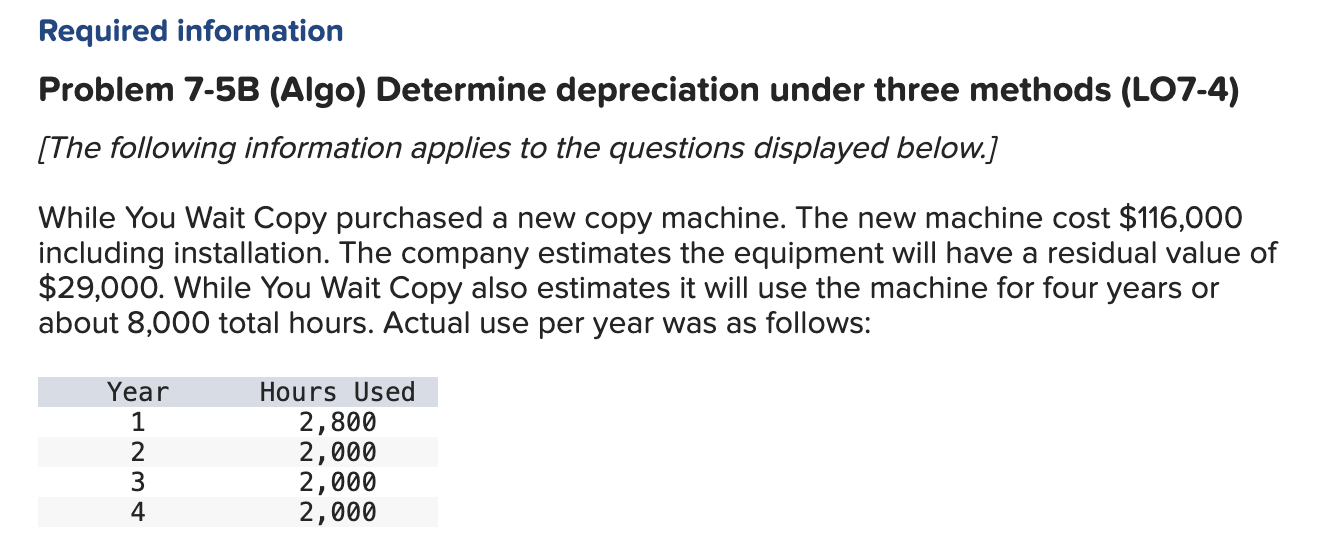 Solved Required InformationProblem 7-5B (Algo) ﻿Determine | Chegg.com