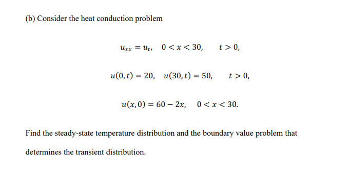 Solved (b) Consider the heat conduction problem Uxx = Ut, 0 | Chegg.com