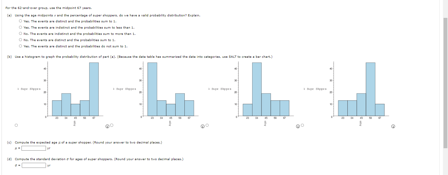 For the 62andover group, use the midpoint 67 years.