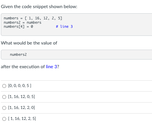 Solved Given The Code Snippet Shown Below Numbers Chegg Com