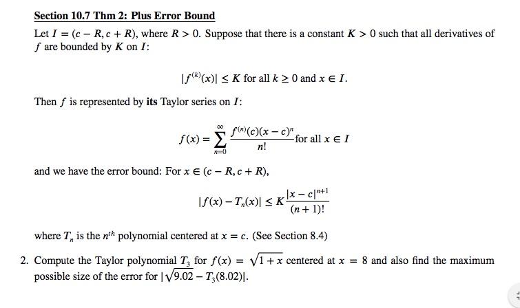 Solved Section 10 7 Thm 2 Plus Error Bound Let I C Rc Chegg Com