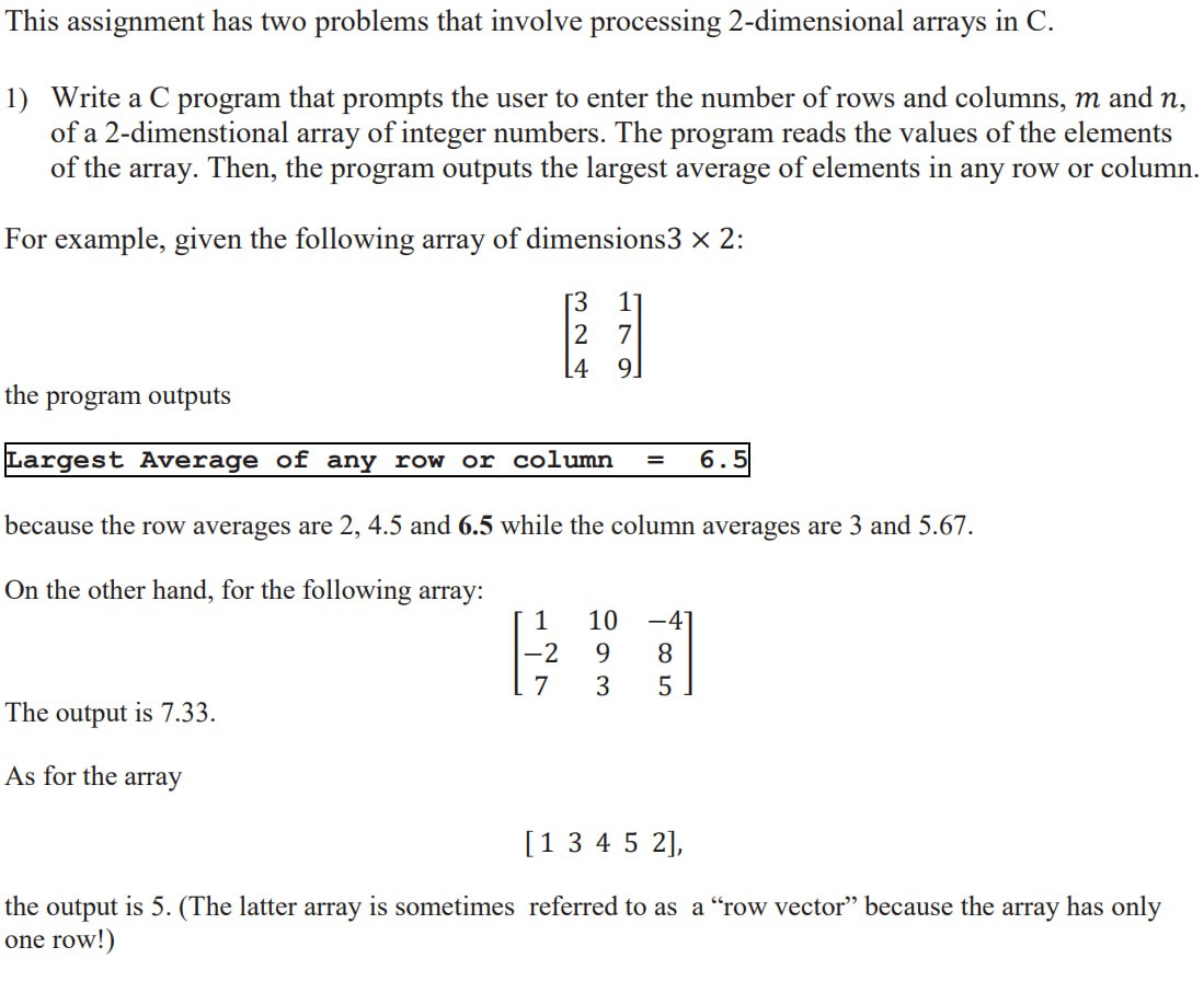 assignment 9 2d arrays