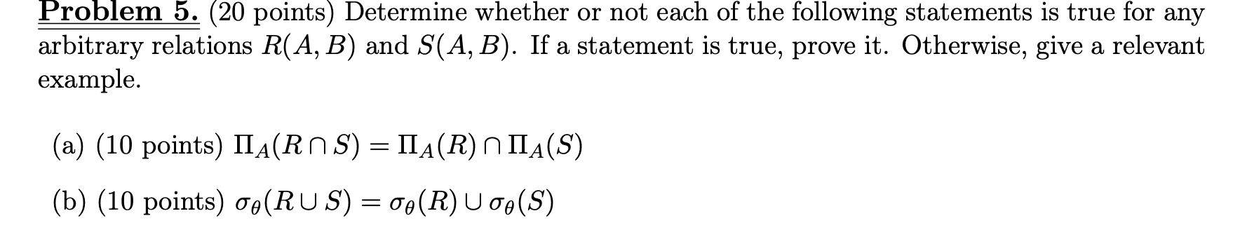 Solved Problem 5. (20 points) Determine whether or not each | Chegg.com