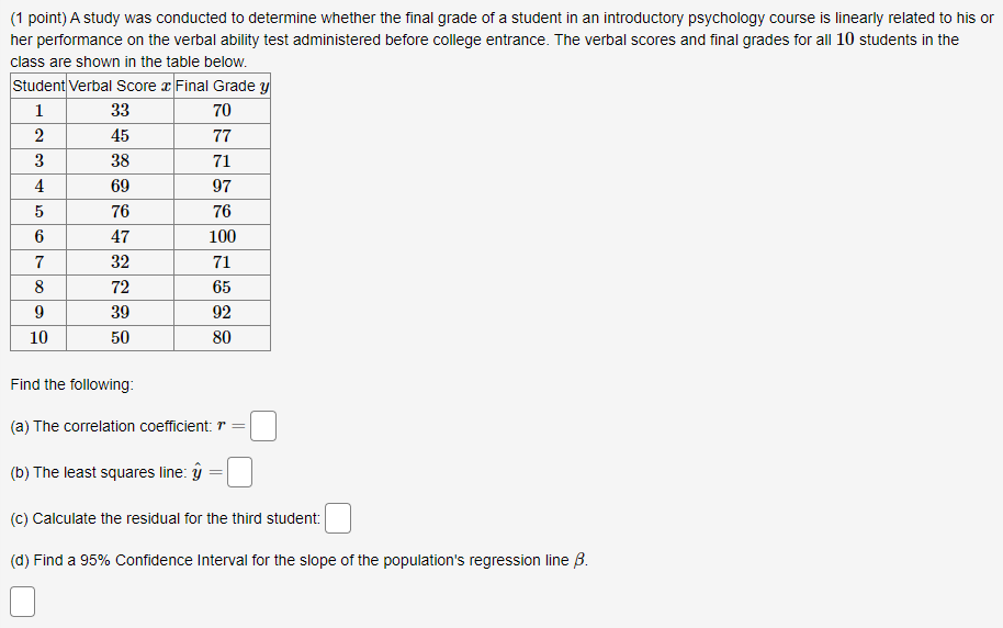 Solved (1 point) A study was conducted to determine whether | Chegg.com