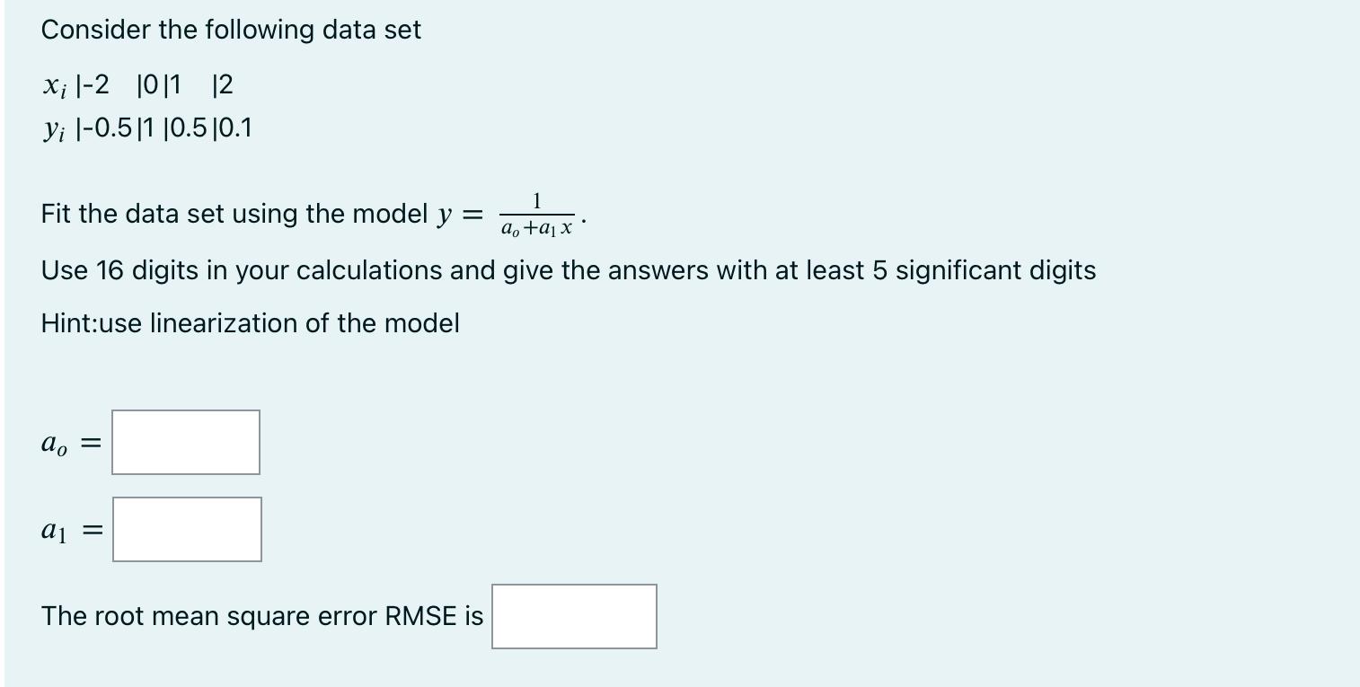 Solved Consider the following data set xi∣−2∣0∣1∣2 | Chegg.com