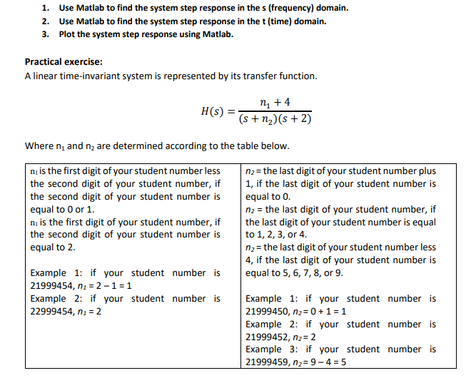 Solved ** 1. Use Matlab to find the system step response in | Chegg.com