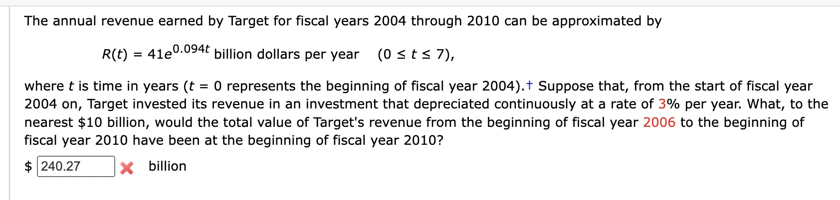 Solved The annual revenue earned by Target for fiscal years | Chegg.com