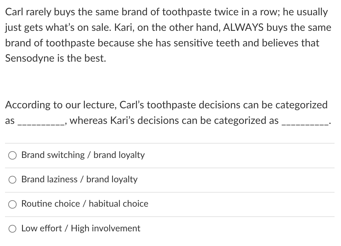 Solved Carl rarely buys the same brand of toothpaste twice | Chegg.com