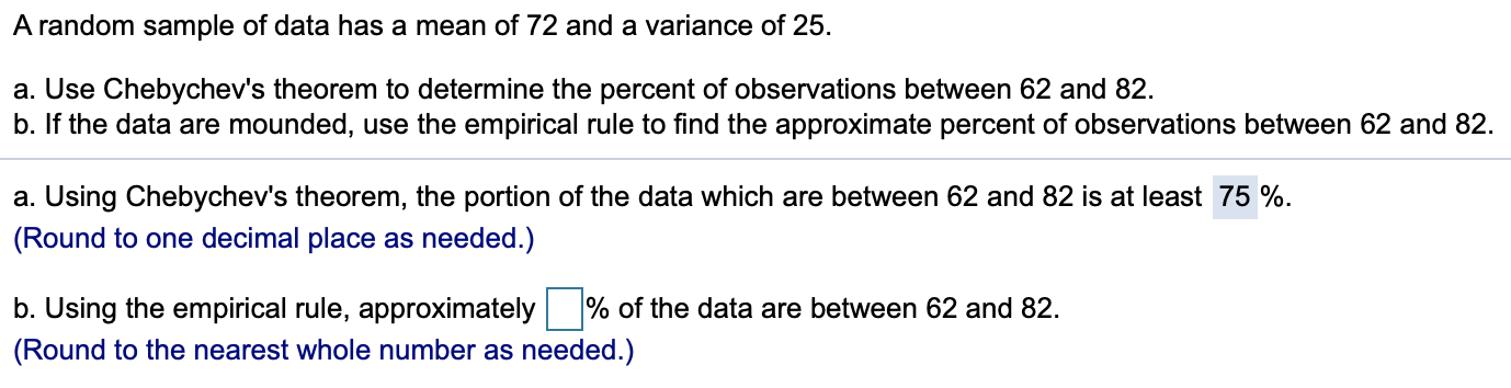 Solved A random sample of data has a mean of 72 and a | Chegg.com