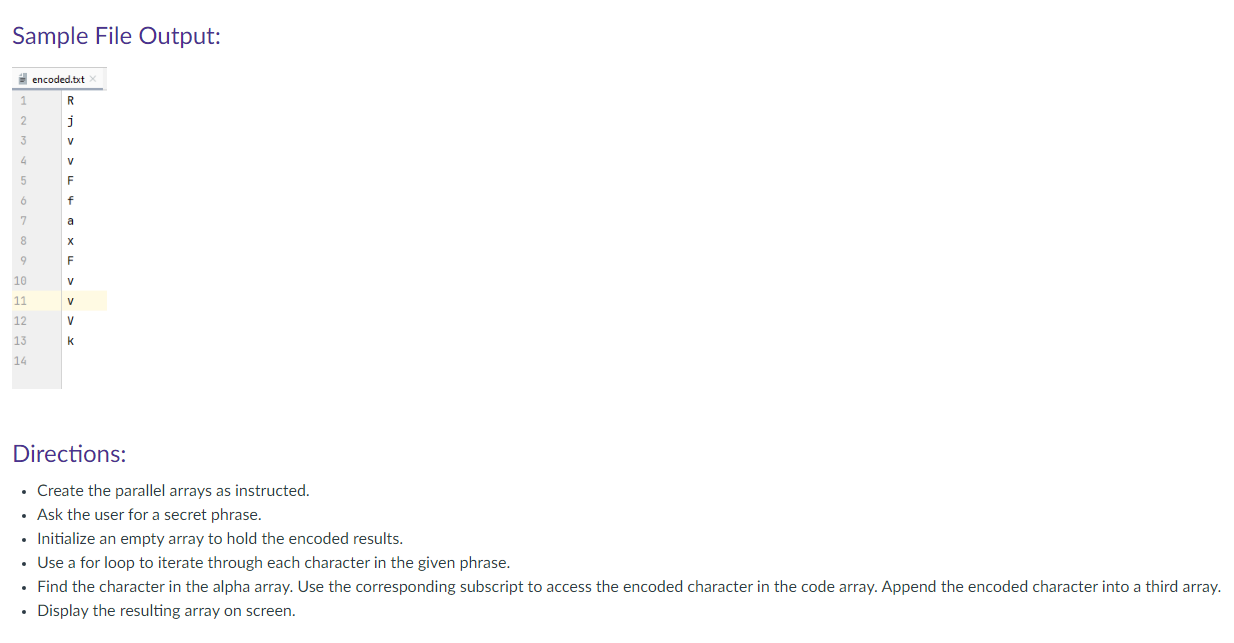 Solved For this program, you will use parallel arrays | Chegg.com