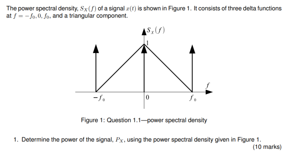 Solved The power spectral density, Sx (f) of a signal r(t) | Chegg.com
