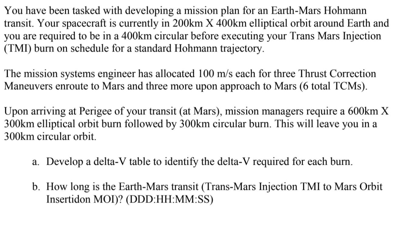 Solved You have been tasked with developing a mission plan | Chegg.com
