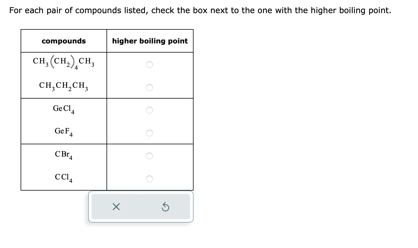 Solved For Each Pair Of Compounds Listed Check The Box Next 1133