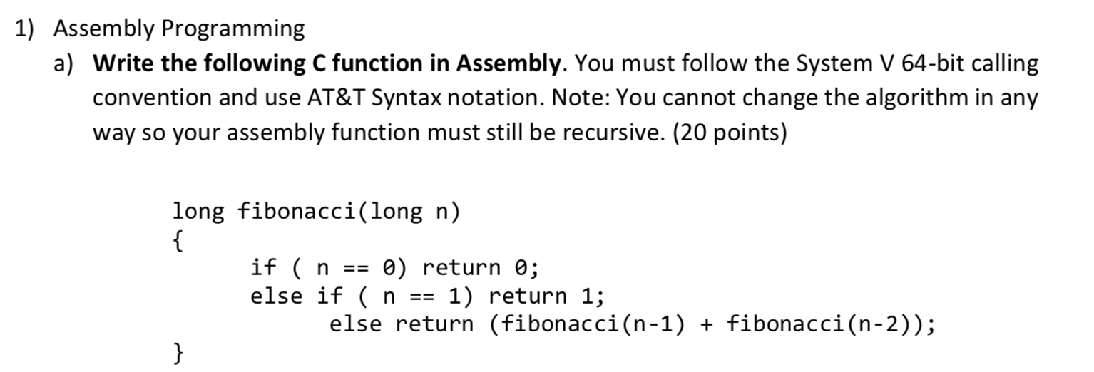 Solved 1) Assembly Programming a) Write the following C | Chegg.com