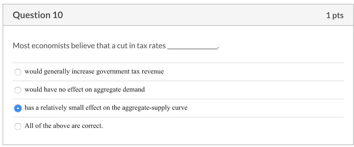 Solved Question 10 1 pts Most economists believe that a cut | Chegg.com