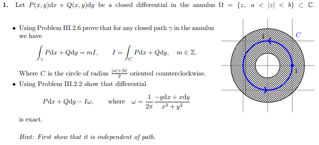 Solved 1. Let P z y dz Q z yjdy be a closed differential