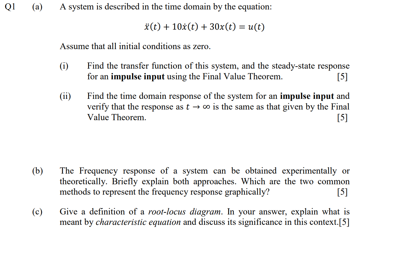 Solved Q1 (a) A system is described in the time domain by | Chegg.com