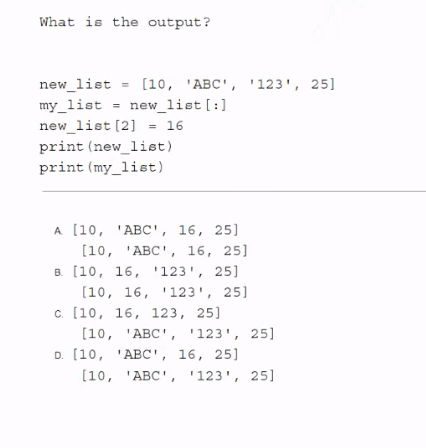 Solved What is the output? new_list = [10, 'ABC', '123', 25] | Chegg.com
