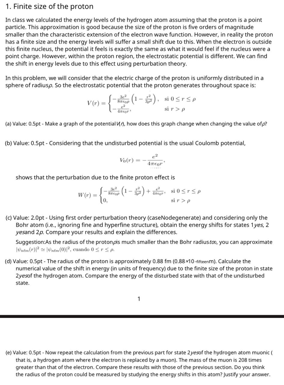 Solved 1. Finite size of the proton In class we calculated | Chegg.com