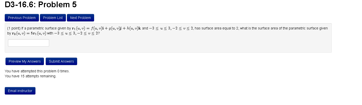 Solved 1 Point If A Parametric Surface Given By R1 U V Chegg Com