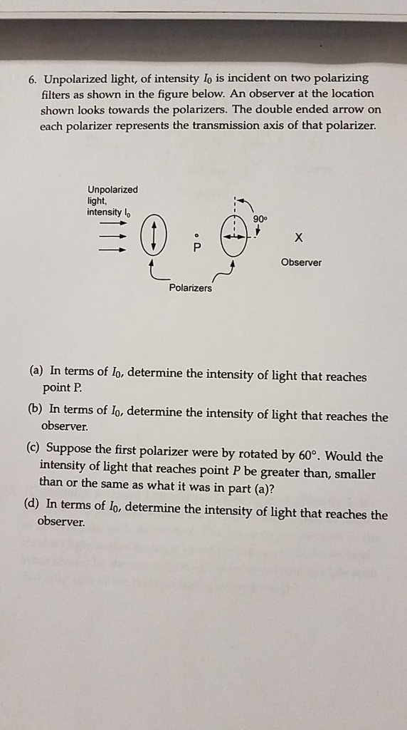 Solved 6. Unpolarized light, of intensity lo is incident on | Chegg.com