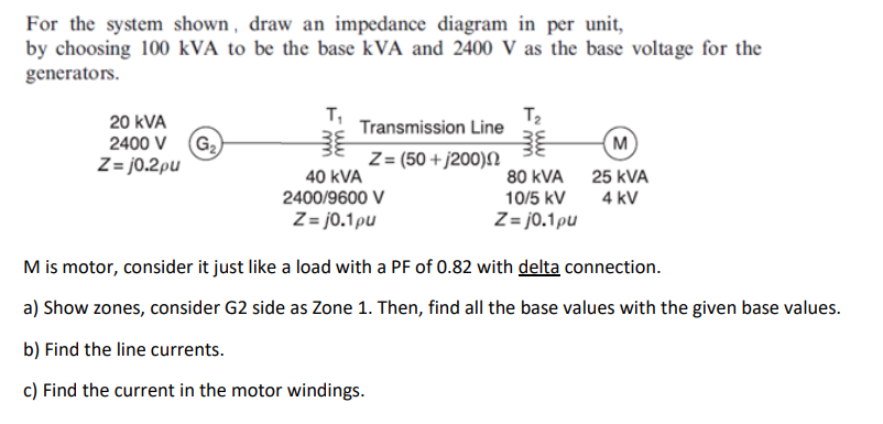 Solved For the system shown, draw an impedance diagram in | Chegg.com