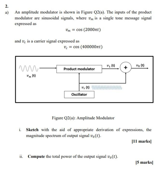 Solved An Amplitude Modulator Is Shown In Figure Q2(a). The | Chegg.com