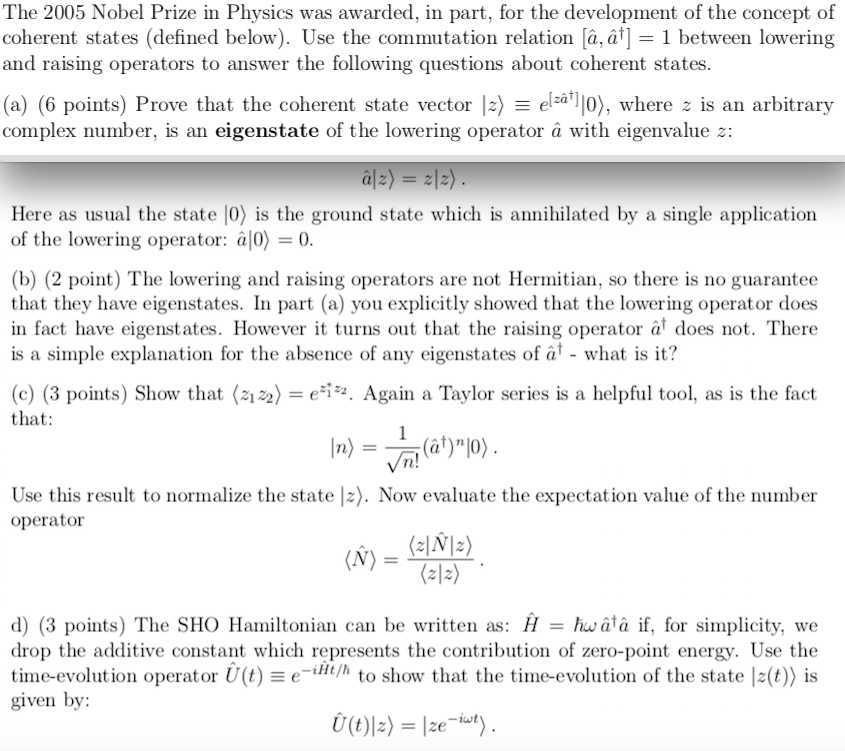 Solved The 05 Nobel Prize In Physics Was Awarded In Pa Chegg Com