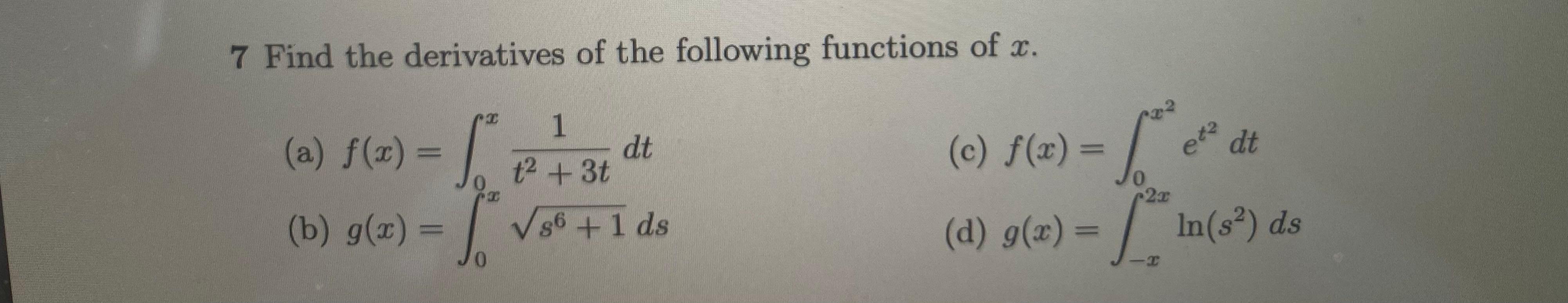 Solved 7 Find the derivatives of the following functions of | Chegg.com