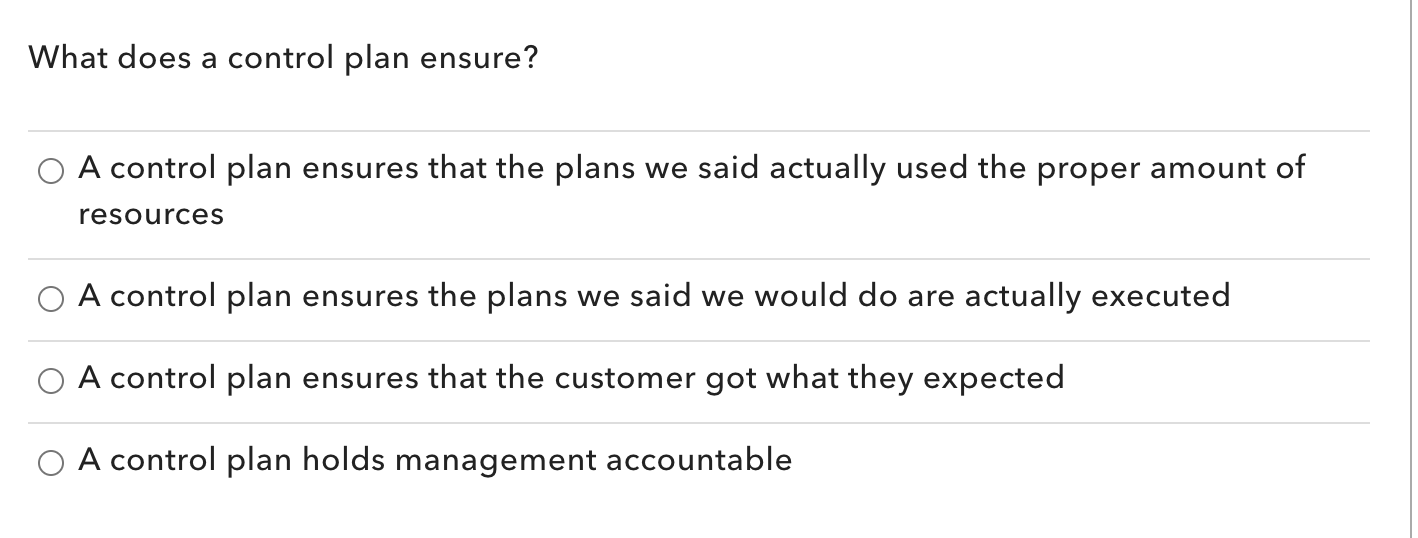 Solved What does a control plan ensure? A control plan | Chegg.com