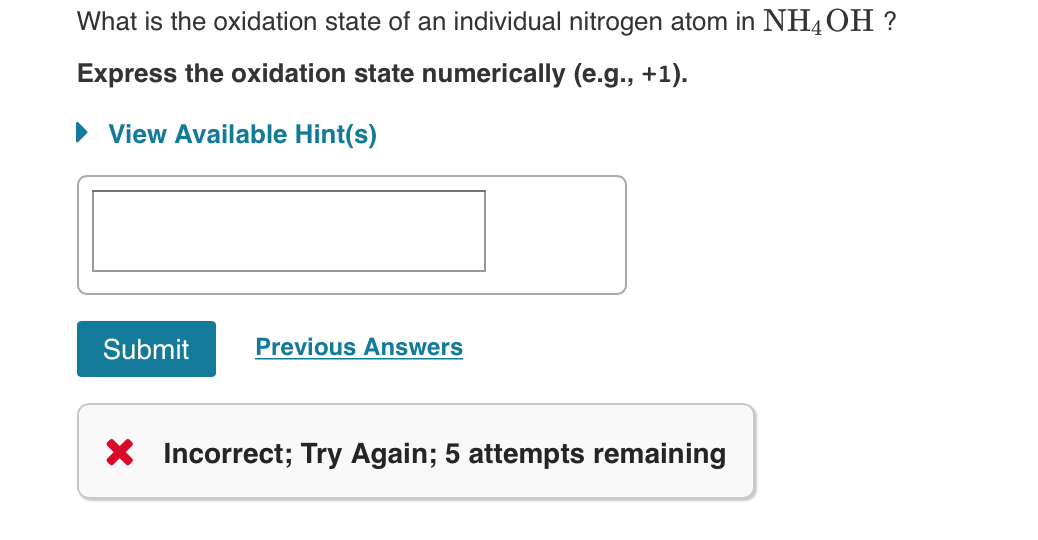 oxidation state of an individual nitrogen atom in nh2oh